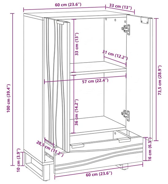 VidaXL Magas Szekrény Barna 60 x 33 x 100 cm tömör mangófa