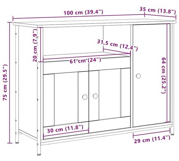 VidaXL Széf Régi fa 100 x 35 x 75 cm Faanyag