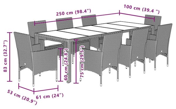 VidaXL Polyrattan Kerti Étkezőgarnitúra - 9 részes - Bézs
