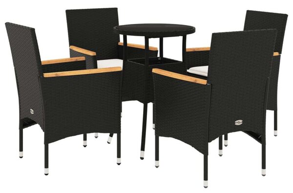 VidaXL - 5 Részes Kerti Étkezőgarnitúra - Polyrattan - Fekete