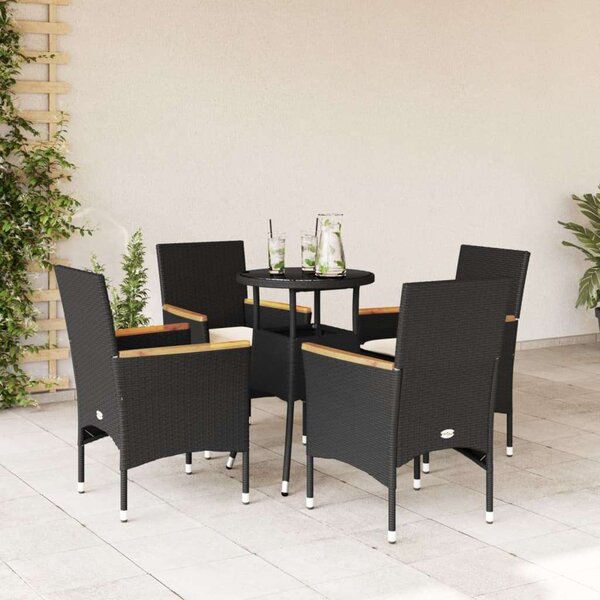 VidaXL - 5 Részes Kerti Étkezőgarnitúra - Polyrattan - Fekete