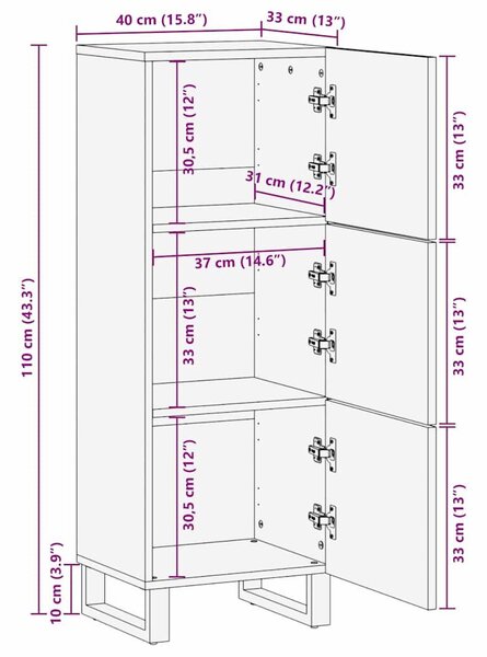 VidaXL Highboard Barna 40 x 33 x 110 cm tömör mangófa