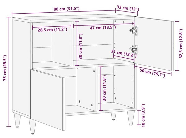 VidaXL Széf Barna 80 x 33,5 x 75 cm Tömör Mangófát