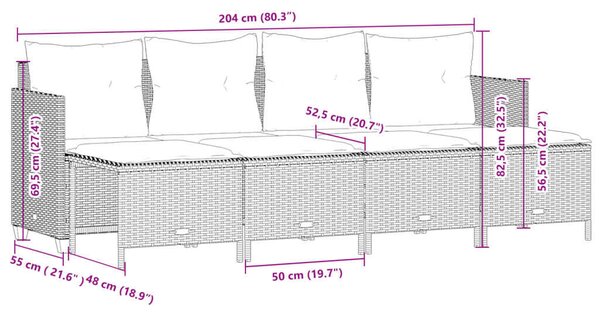 VidaXL 5 részes világosszürke polyrattan kerti ülőgarnitúra párnákkal