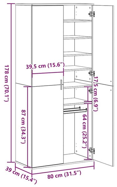VidaXL Magasító polcokkal tárolóval Öreg fa 80 x 39 x 178 cm Faanyag
