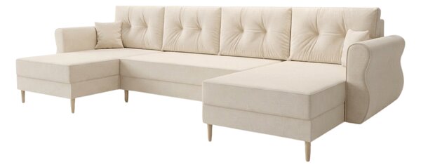 Ágyazható U alakú kanapé SILVIANO 300x140 cm, krém színű + 2 db díszpárna INGYEN