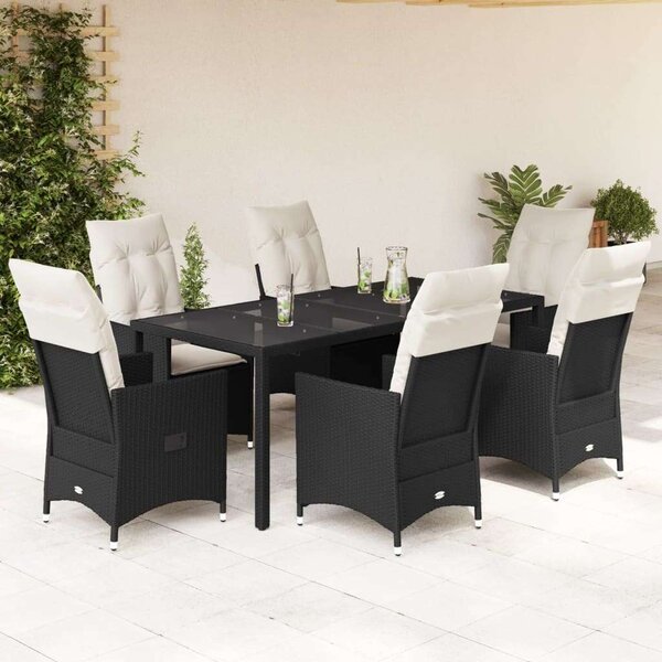 VidaXL - 7 Részes Kerti Étkezőgarnitúra - Polyrattan - Fekete