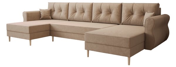 Ágyazható U alakú kanapé SILVIANO 300x140 cm, bézs színű + 2 db díszpárna INGYEN