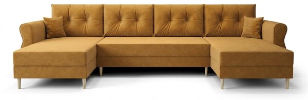 Ágyazható U alakú kanapé SILVIANO 300x140 cm, mustár színű + 2 db díszpárna INGYEN