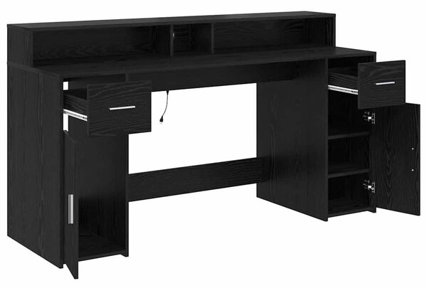 VidaXL Asztal LED -es lámpákkal Musta tammi 160 x 55 x 91 cm Faanyag