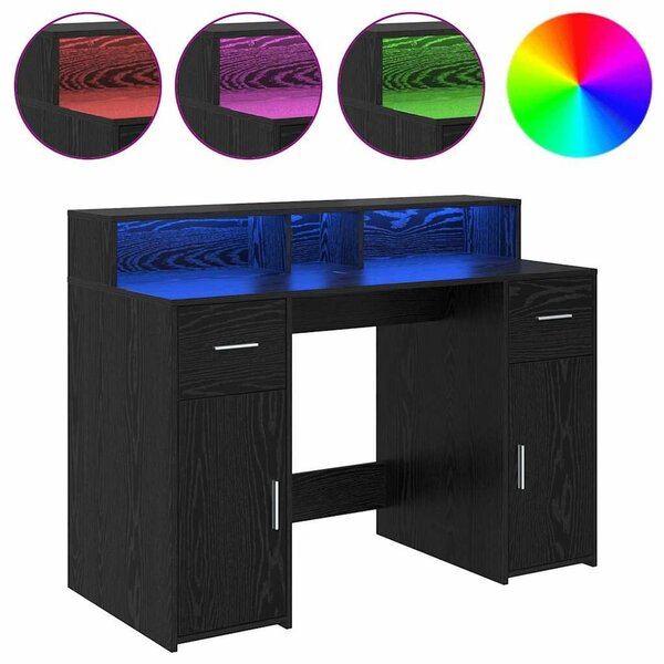 VidaXL Asztal LED -es lámpákkal Musta tammi 120 x 55 x 91 cm Faanyag