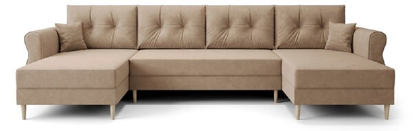 Ágyazható U alakú kanapé SILVIANO 300x140 cm, bézs színű + 2 db díszpárna INGYEN