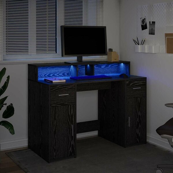 VidaXL Asztal LED -es lámpákkal Musta tammi 120 x 55 x 91 cm Faanyag