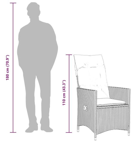 VidaXL Kerti Étkezőgarnitúra - 7 részes - Fekete Polyrattan