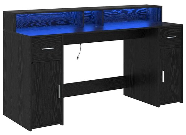 VidaXL Asztal LED -es lámpákkal Musta tammi 160 x 55 x 91 cm Faanyag