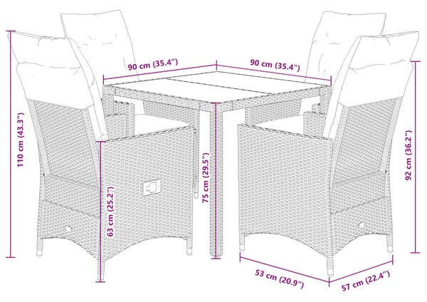 VidaXL Kerti Étkezőgarnitúra - 5 részes - Fekete Polyrattan