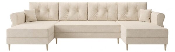 Ágyazható U alakú kanapé SILVIANO 300x140 cm, krém színű + 2 db díszpárna INGYEN