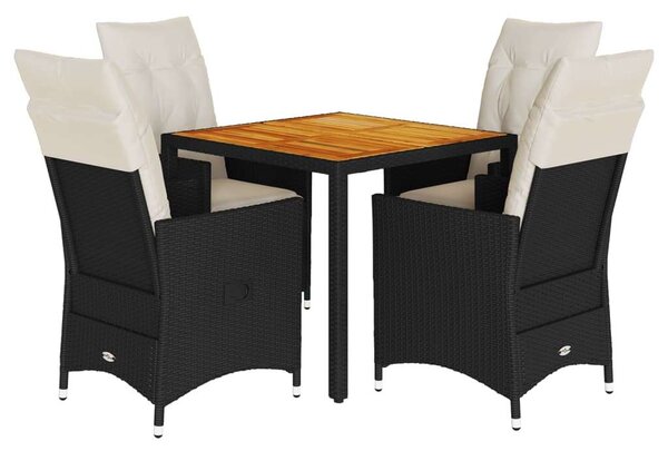 VidaXL Kerti Étkezőgarnitúra - 5 részes - Fekete Polyrattan
