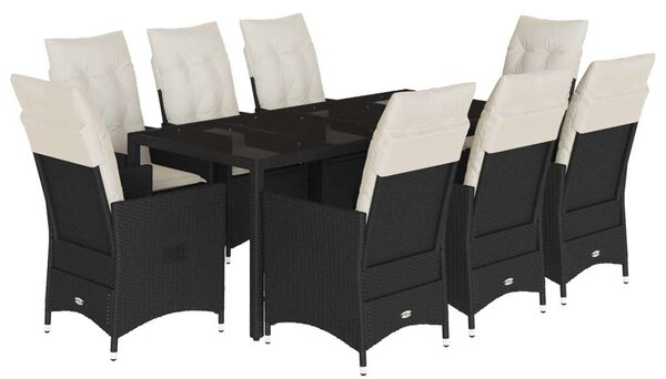 VidaXL Kerti Étkezőgarnitúra - 9 részes - Fekete Polyrattan