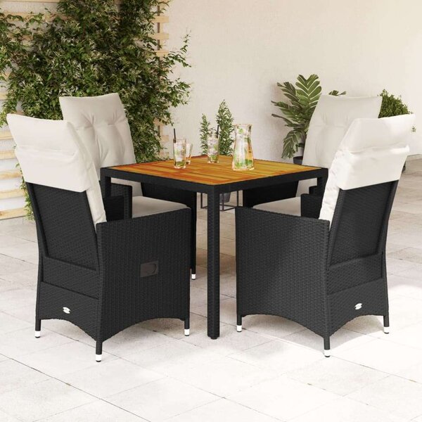 VidaXL Kerti Étkezőgarnitúra - 5 részes - Fekete Polyrattan