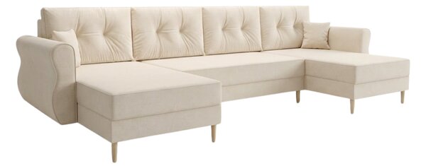 Ágyazható U alakú kanapé SILVIANO 300x140 cm, krém színű + 2 db díszpárna INGYEN