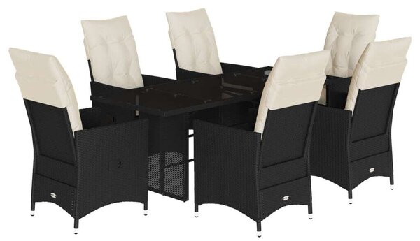 VidaXL Kerti Étkezőgarnitúra - 7 részes - Fekete Polyrattan