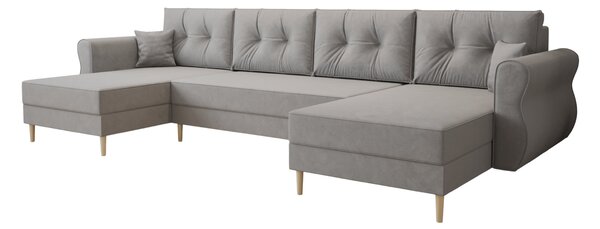 Ágyazható U alakú kanapé SILVIANO 300x140 cm, szürke színű + 2 db díszpárna INGYEN