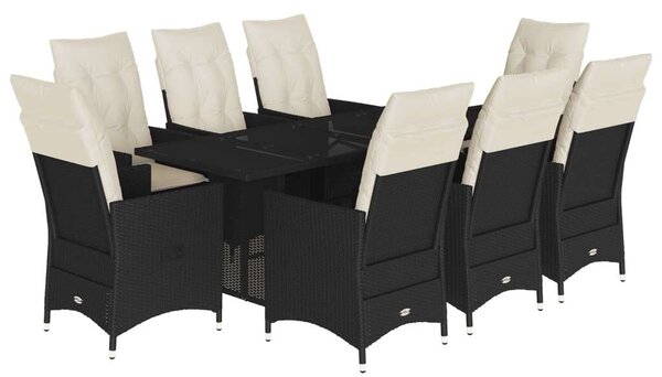 VidaXL Kerti Étkezőgarnitúra - 9 részes - Fekete Polyrattan