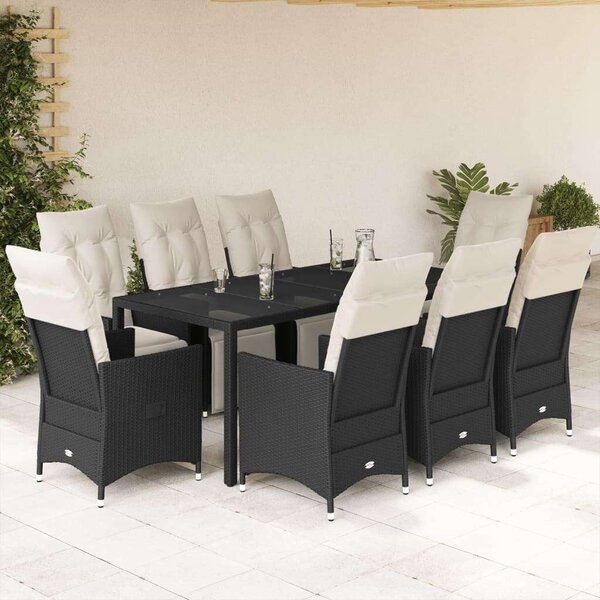 VidaXL - 9 részes Kerti Étkezőgarnitúra - Polyrattan - Fekete