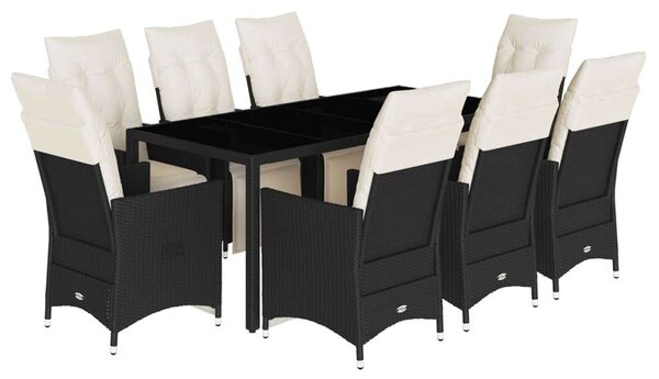 VidaXL - 9 részes Kerti Étkezőgarnitúra - Polyrattan - Fekete