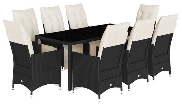 VidaXL - 9 részes Kerti Étkezőgarnitúra - Polyrattan - Fekete