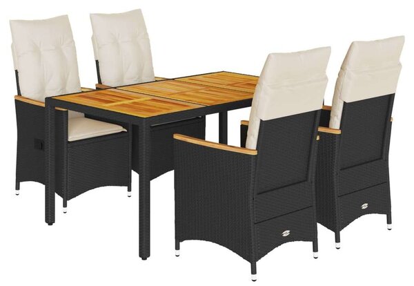 VidaXL 5 Részes Kerti Étkezőgarnitúra - Fekete Polyrattan