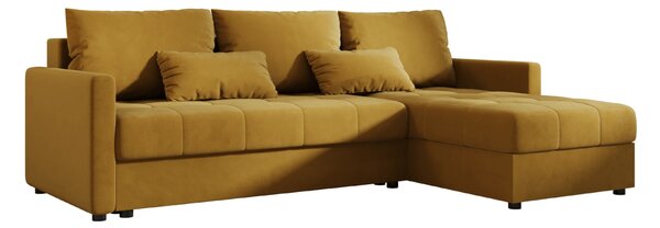VENORIA L alakú kihúzható sarokkanapé, 220x143 cm, mustársárga + 2 párna INGYEN