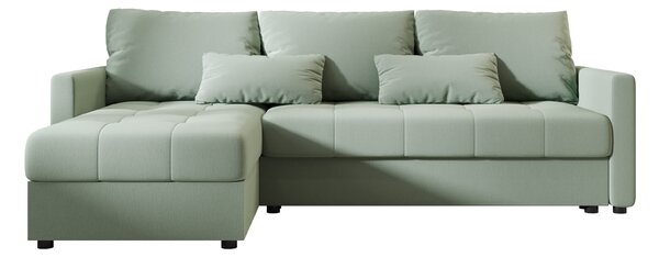 VENORIA L alakú kihúzható sarokkanapé, 220x143 cm, világoszöld + 2 párna INGYEN
