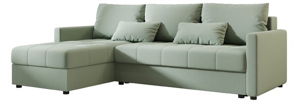 VENORIA L alakú kihúzható sarokkanapé, 220x143 cm, világoszöld + 2 párna INGYEN