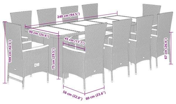 VidaXL 11 részes szürke polyrattan kerti ülőgarnitúra párnákkal