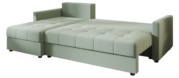 VENORIA L alakú kihúzható sarokkanapé, 220x143 cm, világoszöld + 2 párna INGYEN