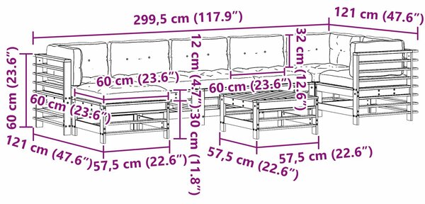 VidaXL Kerti lounge szett 8 pcs Viaszbarna Tömör Fenyőfa