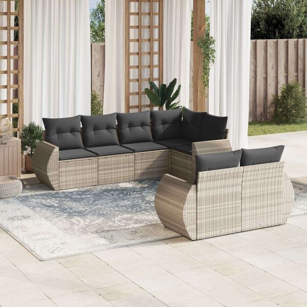 VidaXL Polyrattan Kerti Ülőgarnitúra - 7 részes - Világosszürke