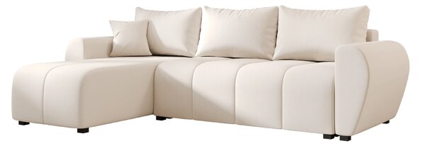 SEVIO L alakú kihúzható sarokkanapé, 246x145 cm, krémszínű, univerzális + 2 párna INGYEN