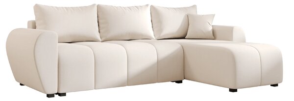 SEVIO L alakú kihúzható sarokkanapé, 246x145 cm, krémszínű, univerzális + 2 párna INGYEN