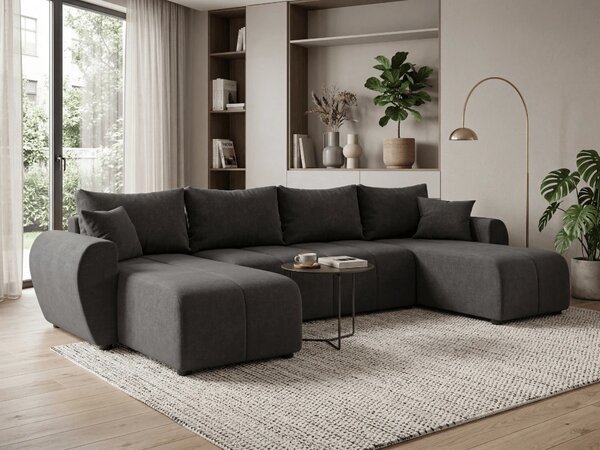 SEVIO U alakú kihúzható ülőgarnitúra, 311x145 cm, sötétszürke + 2 párna INGYEN