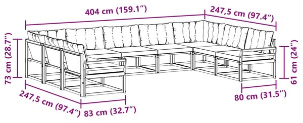 VidaXL Kültéri kanapé szett párnával 9 pcs Fehér és Bézs