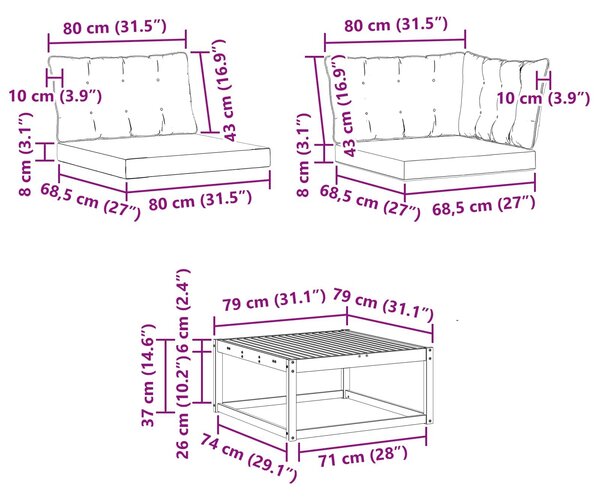 VidaXL Kültéri kanapé szett párnával 9 pcs Természetes és Fekete