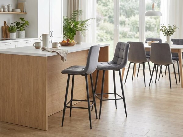 Bárszék ARCETO VELVET fekete lábakkal, sötétszürke