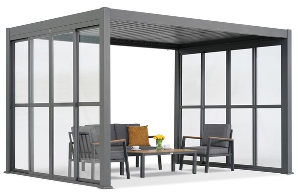Lagos 3x4 szabadon álló terasz pergola ajtókkal két oldalon 4m és egy oldalon 3m Garden Point antracit