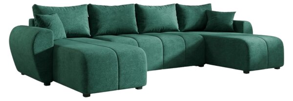 SEVIO U alakú kihúzható ülőgarnitúra, 311x145 cm, palackzöld + 2 párna INGYEN