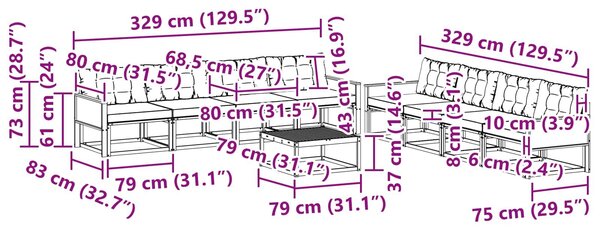 VidaXL Kültéri kanapé szett párnával 9 pcs Természetes és bézs