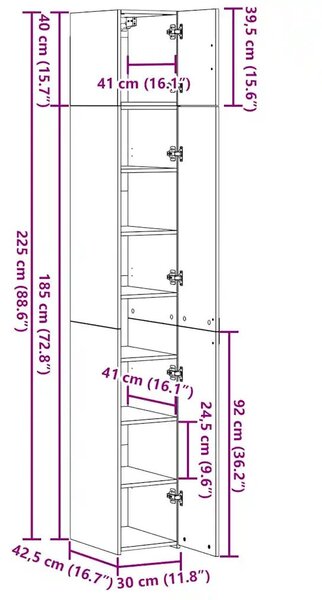 VidaXL Magasfiú fiókkal kézműves tölgy 30 x 42.5 x 185 cm Faanyag