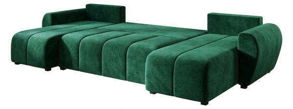 SEVIO U alakú kihúzható ülőgarnitúra, 311x145 cm, palackzöld + 2 párna INGYEN